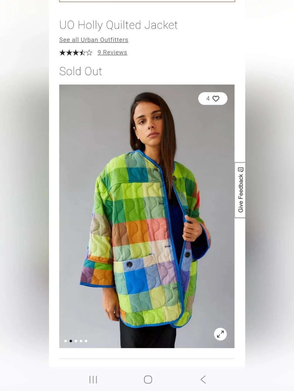 Urban Outfitters Rainbow Holly Quilted Oversized Jacket Size Large
